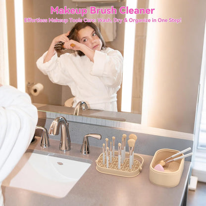 Makeup Brush Cleaner Mat 3 in 1 Makeup Brush Holder Silicone Makeup Brush Drying Rack Make Up Brush Cleaning Bowl Make Up Brush Cleaner Pad Cosmetic Storage Box Cleaning Tool for Sponge Powder Puff