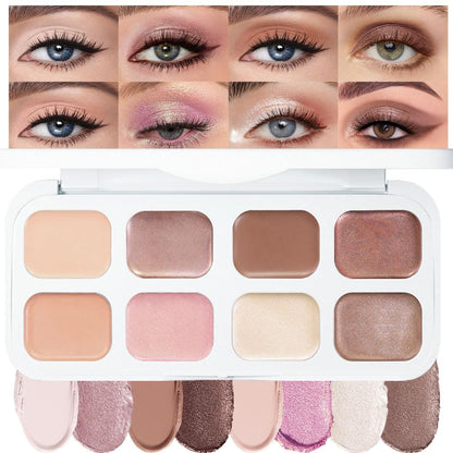 evpct 8 Colors Cream Eye Shadow Palette Makeup for Older Women, Nude Rose Pink Coffee Beige Brown Matte Shimmer Glitter Metallic Dual Eyeshadow Palette Pot creme, Eye Brightener Makeup Highlighter
