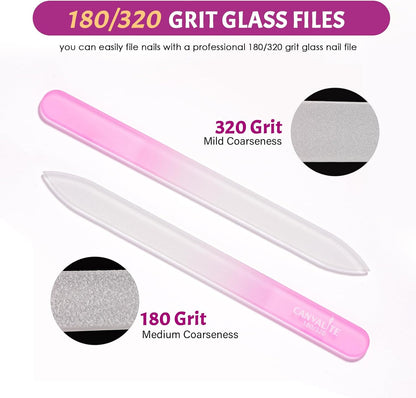 CANVALITE Glass Nail Files for Natural Nails Glass Fingernail File with Case Double Sided 180/320 Grit Stocking Stuffers for Women Girls, Pink