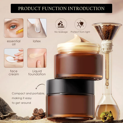 Lil Ray 2 Oz Glass Cream Jars with Black Lid, Empty Amber Glass Containers, Refillable Cosmetic Vials for Lotion, Ointment (12 PCS)