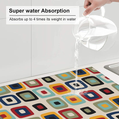 Mid Century Modern Retro Kitchen Drying Mat Microfiber Dish Drainer Mat for Kitchen Counter Absorbent Reusable Washable Vintage Decorative Drying Pad 16x18 Inch