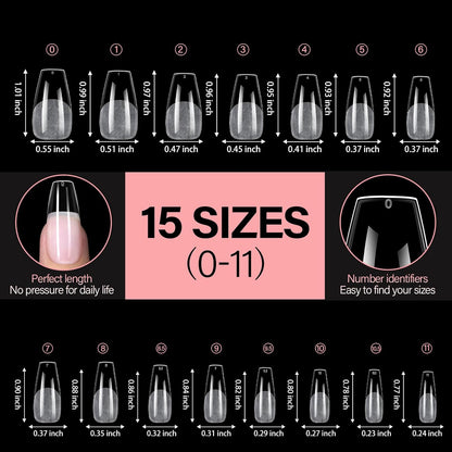 AILLSA Long Coffin Nail Tips - 450pcs Thickened Pre-shaped False Nail Tips Half Matte Nails Tips, Acrylic Fake Nails Extension for Home Salon DIY