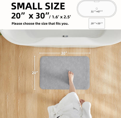 Bathroom Mat Quick Dry, Bathroom Rugs Non Slip Washable Thin Absorbent Bath Mat Fits Under Door Bathroom Floor Mat Perfect for Bath, Shower, or Sink 20"x30" Light Grey