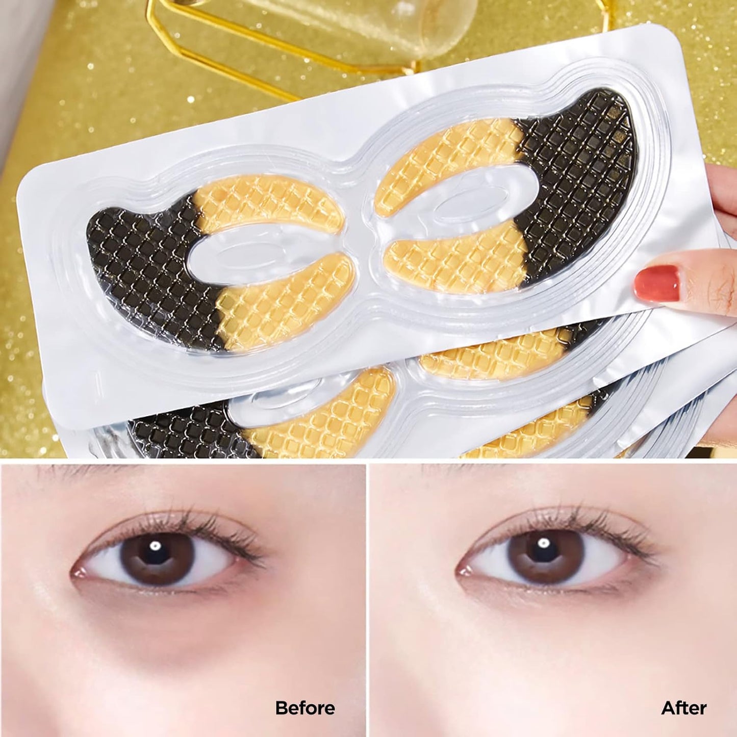 ICANdOIT 24K Gold Eye Mask For Dark Circles&Puffiness,Anti-Aging,Anti-Wrinkle With Hyaluronic Acid and Collagen,Eye Zone Care Eye Patches for All Skin Types,21Pairs