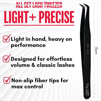 Mega Boot Volume Fiber Tip Lash Tweezer – GRIP BOSS, Non Slip Soft Grip, Professional Volume Eyelash Extension Tweezers, Lash Artist Tool (Black)