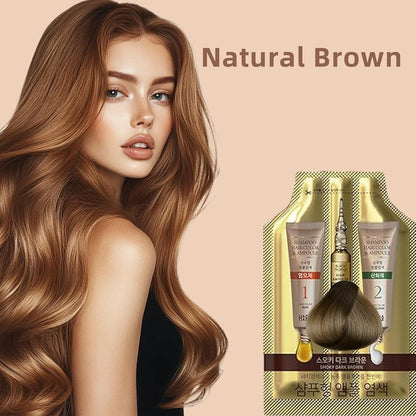 Instant Permanent Hair Color Dye Shampoo Ampoule - Paraben-Free, 5-Minute Easy and Fast Coloring, Keratin & Collagen, Made in Korea (Natural Brown)