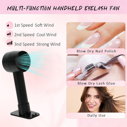 EMEDA Lash Shampoo Kit 2.02 fl oz Lash Cleaning Kit with Rechargeable Fan Dryer/Brush/Rinse Bottle, Oil-free Cleanser Wash for Extensions & Clusters & Natural Lashes, Cleaner for Eyelash Care(Black)