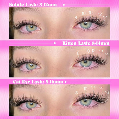 Yawamica Self Adhesive Eyelashes Wispy Lash Clusters No Glue Needed DIY Lash Extension 8-16mm Pre-Glued Eyelash Clusters Reusable Press on Lashes Natural C Curl Individual Lashes DIY Lash for Beginner