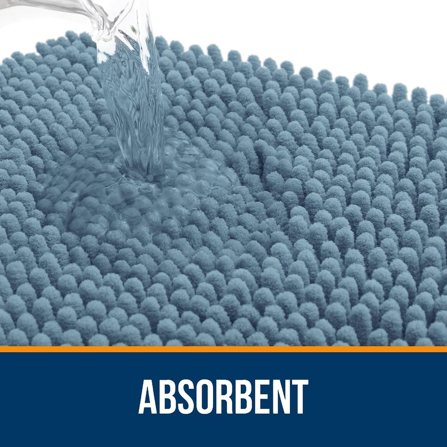 OLANLY Bathroom Rugs 47x20, Extra Soft Absorbent Chenille Bath Rugs, Rubber Backing Quick Dry, Machine Washable Bath Mats for Bathroom Floor, Tub and Shower, Home Decor Accessories, Airy Blue