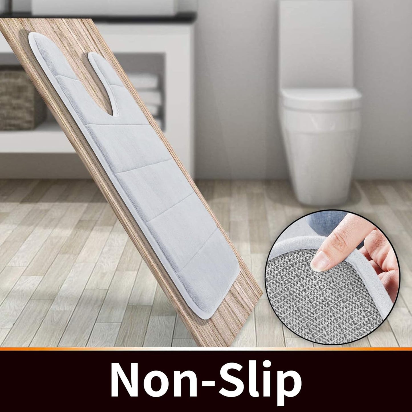 Yimobra Memory Foam Toilet Bath Mat U-Shaped, Soft and Comfortable, Super Water Absorption, Non-Slip, Thick, Machine Wash and Easier to Dry for Bathroom Commode Contour Rug, 24 X 24 Inches, Silver