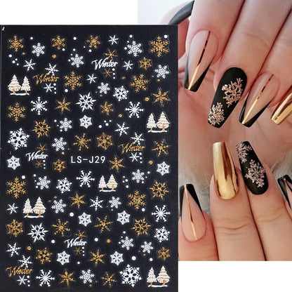 8 Sheets Christmas Glitter Nail Art Stickers Decals Self-Adhesive Pegatinas Uñas Holiday Gold Silver Reindeer Line Snowflake Nail Supplies Nail Art Design Decoration Accessories