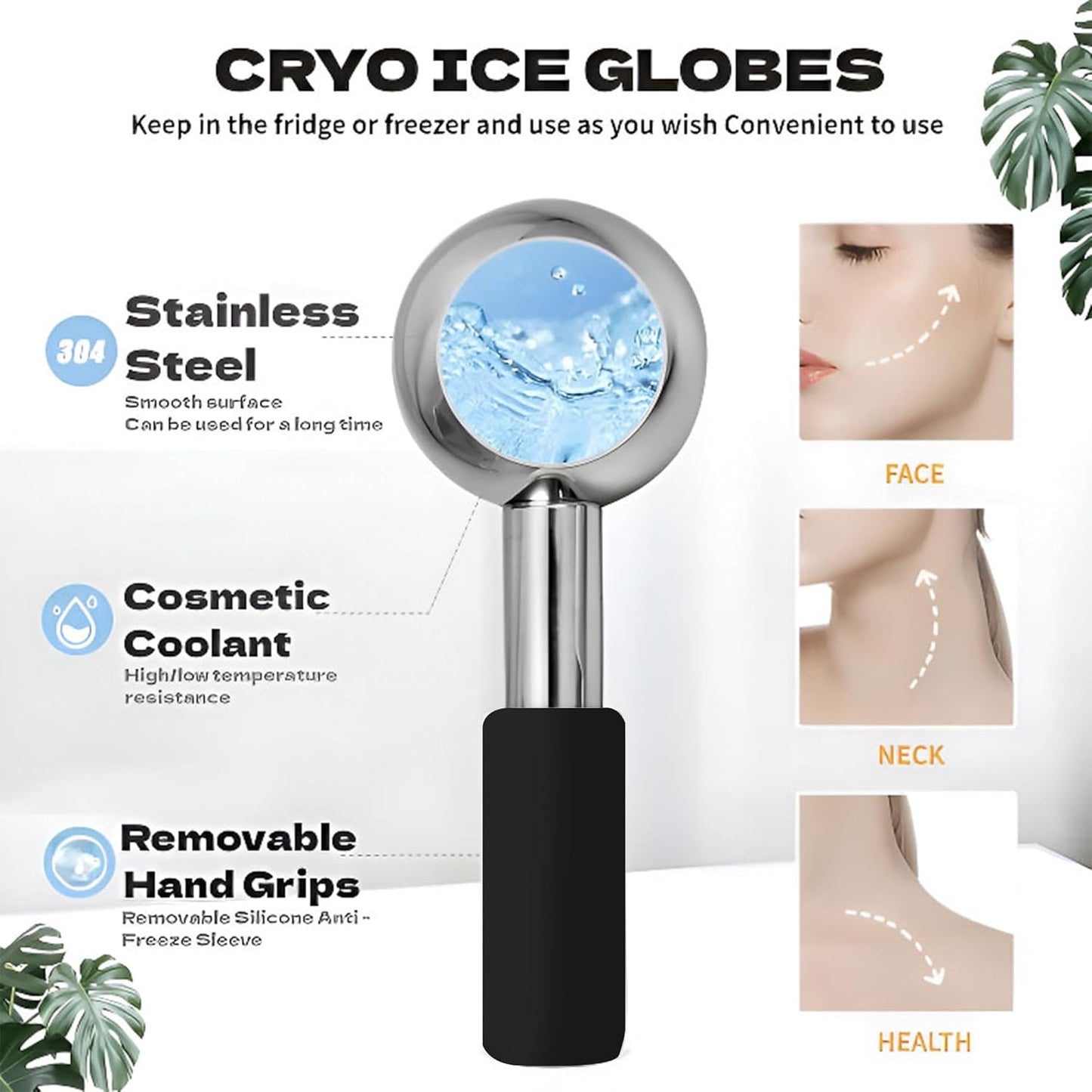 Ice Globes for Face Eyes, Unbreakable Stainless Steel Cryo Massagers for Skincare Routines, Multifunctional Cold Roller Cooling Globes for Puffiness, Sagging Skin, Fine Lines Facial Relaxation (Black)