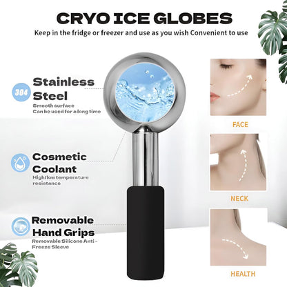 Ice Globes for Face Eyes, Unbreakable Stainless Steel Cryo Massagers for Skincare Routines, Multifunctional Cold Roller Cooling Globes for Puffiness, Sagging Skin, Fine Lines Facial Relaxation (Black)
