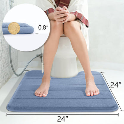 Yimobra Memory Foam Toilet Bath Mat U-Shaped, Soft and Comfortable, Super Water Absorption, Non-Slip, Thick, Machine Wash and Easier to Dry for Bathroom Commode Contour Rug, 24 X 24 Inches, Denim Blue
