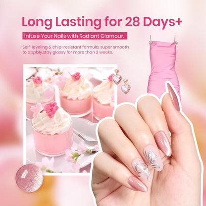 Beetles Pink Cat Eye Gel Nail Polish - 15ML Summer Light Pink Cat Eye Glitter Shimmer Gel Polish with Magnet Soak Off UV Soft Afternoon Collection Nail Art Design Manicure Gifts for Women