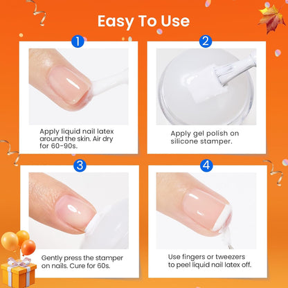 Beetles Nail Stamp, 4Pcs French Tip Tool Easy Manicure Nail Stamper Single Head Soft Silicone Long & Short French Tip Stamp Tool with 2Pcs Nail Scraper Decorations Gift for Women