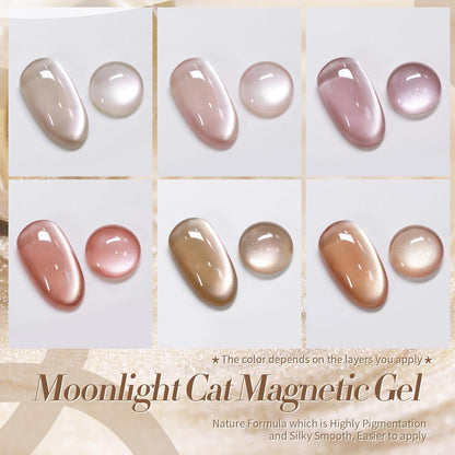 Born Pretty Cat Magnetic Eye Gel Nail Polish Cat Magnetic Shimmer Glitter Holographic Nail Polish Autumn Winter Moonlight Nude Brown Pink Purple 7ML 6PCS
