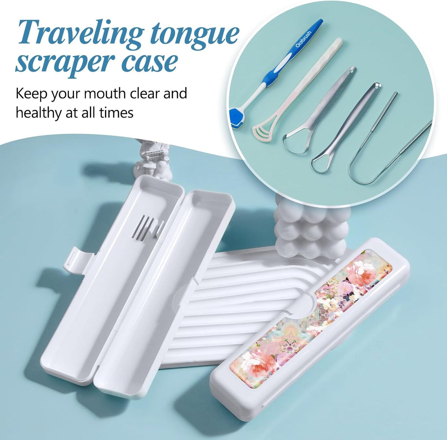 2 Pcs Toothbrush Travel Case - Colorful Pattern, Holder and Covers for Toothbrushes, Includes Tongue Scraper Case