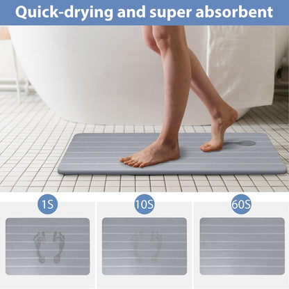 Absorbent Stone Bath Mat, Diatomaceous Earth Shower Mats, Non-Slip Water Absorbing Diatomite Stone Mat for Bathroom Floor, Quick-Drying Easy to Clean (23" x 16" Gray)