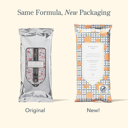 Beekman 1802 Face & Body Wipes, Honeyed Grapefruit - Scented - 30 Count - Cleanses - With Goat Milk, Aloe & Vitamin E - Alcohol Free, Biodegradable - Packaging May Vary