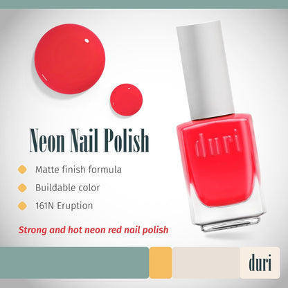 duri 161N Eruption Nail Polish, Neon Red Matte Finish, Full Coverage, Lasting, 0.45 Fl Oz