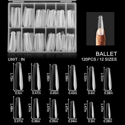 120Pcs Clear Dual Nail Forms,Long Ballet Extension Poly Nail Gel Nail Forms Full Cover Nail Molds 12 Sizes for Solid Nail Gel Glue Nail Art Design Salon&DIY(Extra Long Ballet)