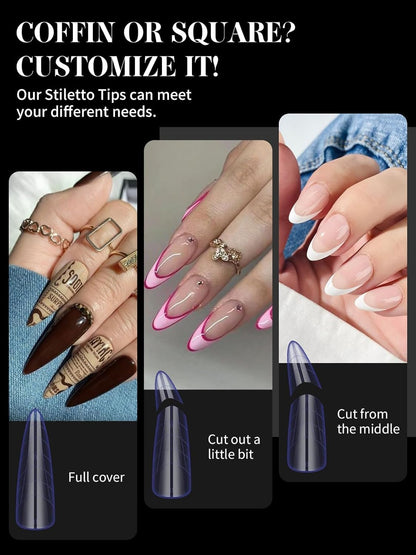 Dual Forms for Poly Nail Gel, 288PCS 12 Colors Dual Nail Forms Extension Molds Stiletto Coffin Square Acrylic Nail Tips 12 Shapes for Builder Gel Manicure Nail Art Design Salon DIY at Home