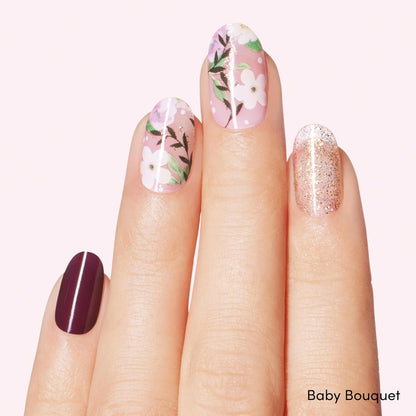 Dashing Diva Gloss Nail Strips Bundle - The Winter Florals Collection- Baby Bouquet & Magnolia Vine - UV Free, Chip Resistant, Long Lasting Gel Stickers - Contains 2 Sets
