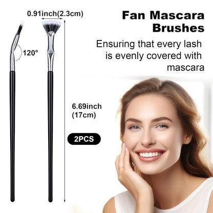 2 Pcs Folding Angle Scalloped Lash Brush, Eyelash Comb Separator, Multifunctional Mascara Fan Brush, Soft Bristles Makeup Tool for Upper Lower Eye Lash (Black)