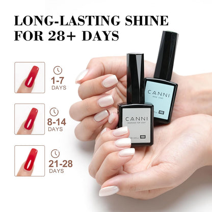 CANNI 2 Pcs No Wipe Gel Top Coat and Base Coat Set- High Gloss Shiny Long Lasting Base Top Coat Gel Nail Polish, Soak Off Nail Art Home and Professional Manicure