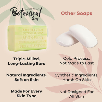 Australian Botanical Soap Aloe Vera with Green Tea Extract 6.6 oz Luxury Soap Bars Enriched with Shea Butter, Pack of 4