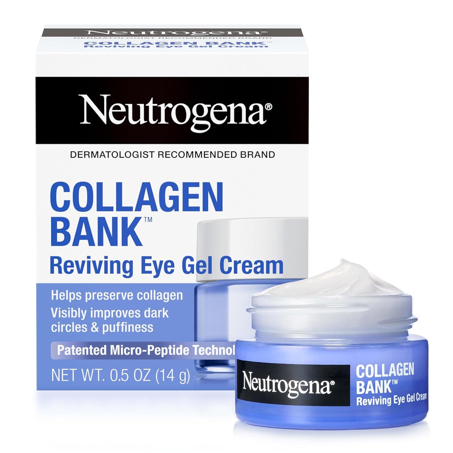 NEUTROGENA Collagen Bank Reviving Eye Cream, Under Eye Cream, Helps Preserve Collagen, Visibly Improves Dark Circles, Puffiness, Fine Lines, Texture, Fragrance Free, with Peptides 0.5 oz