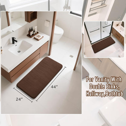 Yimobra Long Bath Mat 44"x24", Super Soft Quick Dry Memory Foam Bathroom Rug, Water Absorbent, Non Slip Backing Machine Washable for Tub Shower, Thick Comfort Support, Brown
