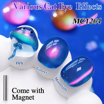 Double Rhythm Jelly Glass Cat Eye Gel Polish with Magnet 15ML Holographic Glitter Shimmer Translucent Sheer Color Magnetic Nail Polish Salon DIY at Home (Navy Blue-MC1264)