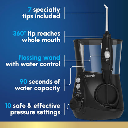 Waterpik Aquarius Water Flosser For Teeth Cleaning, Gums, Braces, Dental Care, Electric Power With 10 Settings, 7 Tips For Multiple Users And Needs, ADA Accepted, Black WP-662, Packaging May Vary