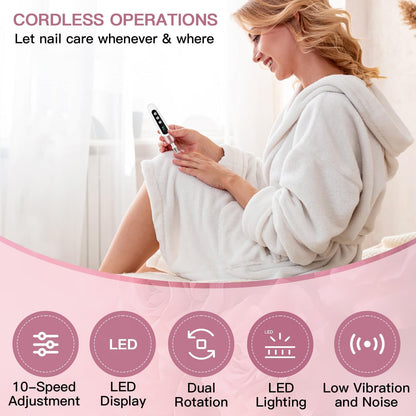 2 Pack 9-in-1 Digital Display Nail Grinder with 100 Sanding Bands - Adjustable Speed Electric Manicure Tool for Acrylic Nails, Callus Removal & Gel Polish - Professional Home Pedicure Kit