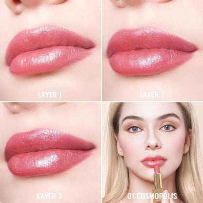 Oulac Pink Lipstick for Women with Metallic 3D Shine Lightweight Hydrating Formula, High Impact Lip Color, Vegan Beauty, Full Coverage Lip Makeup, Christmas Gifts for Women, Cosmopolis(01)