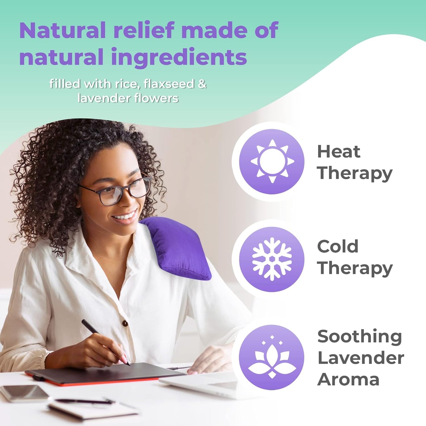 Microwavable Heating Pads for Lower Back, Neck, and Shoulder Pain Relief - Moist Microwave Heating Pad for Muscles and Joints - Microwave Hot Pack Heat Pad for Cramps - 2 Packs Purple - Lavender Scent