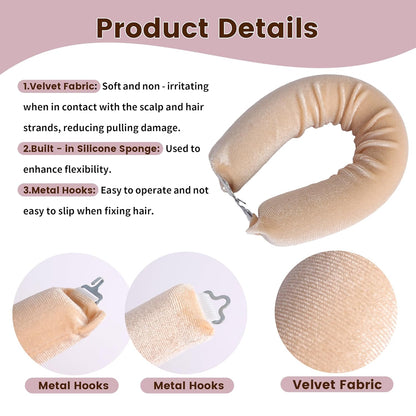 Heatless Curls Overnight Hair Curler - 4 Pcs Curling Rod to Sleep In, Satin Flexi Rods for All Hair Types，Velvet Rollers with Satin Scarf Girl's gift