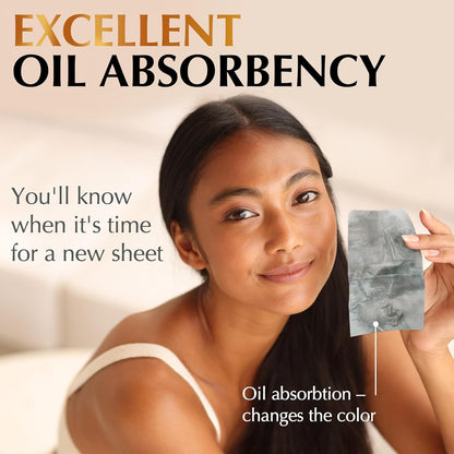 Natural Oil Blotting Sheets for Face with Bamboo Charcoal - 25% Larger - 1pk/100 Makeup Friendly Blotting Papers for Face - Easy Dispensing Oil Absorbing Sheets for Face