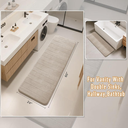 Yimobra Bathroom Runner 60"x24", Non Slip Memory Foam Bath Mat, Super Soft Water Absorbent Hallway Carpet, Machine Washable Rug for Vanity Tub Shower, Beige