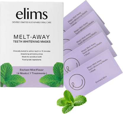 ELIMS Melt-Away Teeth Whitening Non-Toxic Strips for Sensitive Teeth - 14 Strips, 7 Treatments - Dissolving Mess-Free Application