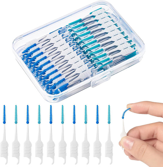 250 Pieces Dental Floss Picks, Silicone Interdental Brushes with Case Dental Brushes Dental Picks Blue Tooth Floss Picks for Teeth Cleaning(Blue,Green)