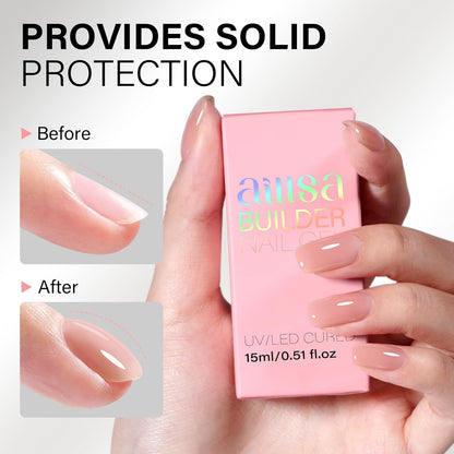 AILLSA Builder Gel for Nails 7 In 1 Nude Hard Gel Nail Polish for Nail Thickening Natural Color Strengthener Gels Nail Polish Light Neutral U V Gels for French Manicure Base Coat Needed 0.51 Oz GD80