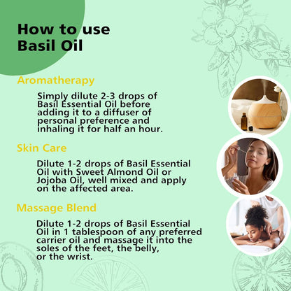 Basil Essential Oil 1 Oz – 100% Pure Natural Basil Oil for Diffuser, Skin, Massage & DIY, Fresh Herbaceous Aroma
