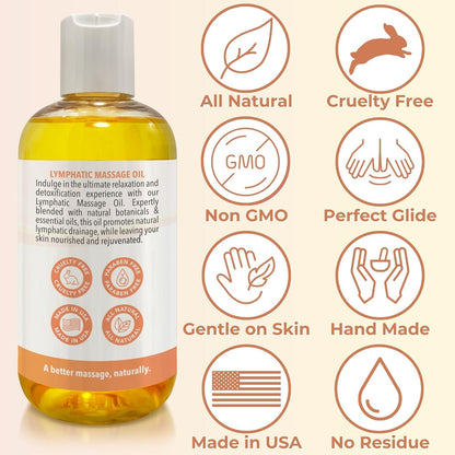 Lymphatic Massage Oil for Massage Therapy | 100% Natural Lymphatic Drainage Oil | Premium Quality with Arnica, Lemon & Ginger | for Post Surgery Recovery & Detox | 8oz by Brookethorne Naturals