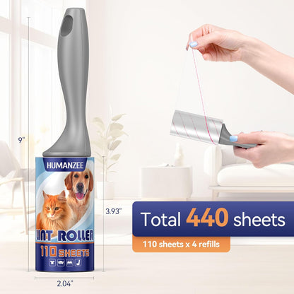 Lint Rollers for Pet Hair Extra Sticky,440 Sheets Mega Value Set with Reinforced 2 Handles and 4 Replaceable Tough Papers, Portable Pet Lint Remover for Clothes, Sofa Bed, Car Seat, and More