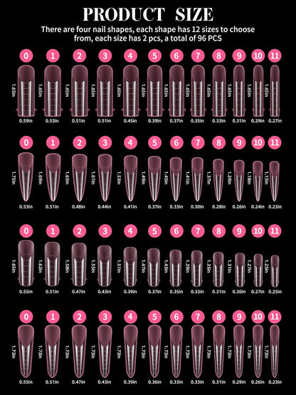EBANKU Pink Dual Nail Forms, Full Cover Nail Mold Tips Acrylic Nail Extension Tools Scale for Poly Gel Nail Art Salon Nails Design, 96PCS