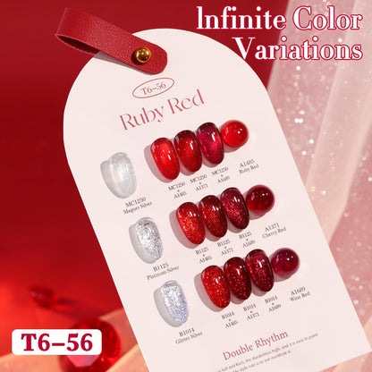 Double Rhythm 6 Pcs 15 ML Gel Polish Set Same Color Same Bottle Soak Off Gel Polish Kit Nail Art Manicure Salon DIY at Home for Women (Jelly Burgundy Red Glitter Silver -T6-56)