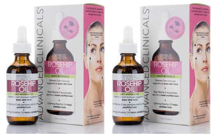 Advanced Clinicals Rosehip Oil Facial Skin Care Serum Moisturizer Face Oil W/Vitamin C & Vitamin E For Reducing Appearance Of Sun Damage Skin, Age Spots, & Wrinkles, 1.8 Fl Oz (Pack of 2)